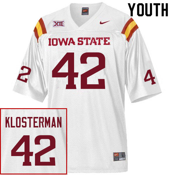 Youth #42 John Klosterman Iowa State Cyclones College Football Jerseys Sale-White - Click Image to Close